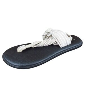 Sanuk Yoga Sling 2 Women Sandal Size 8 Casual Comfort Black Tan Striped Fabric